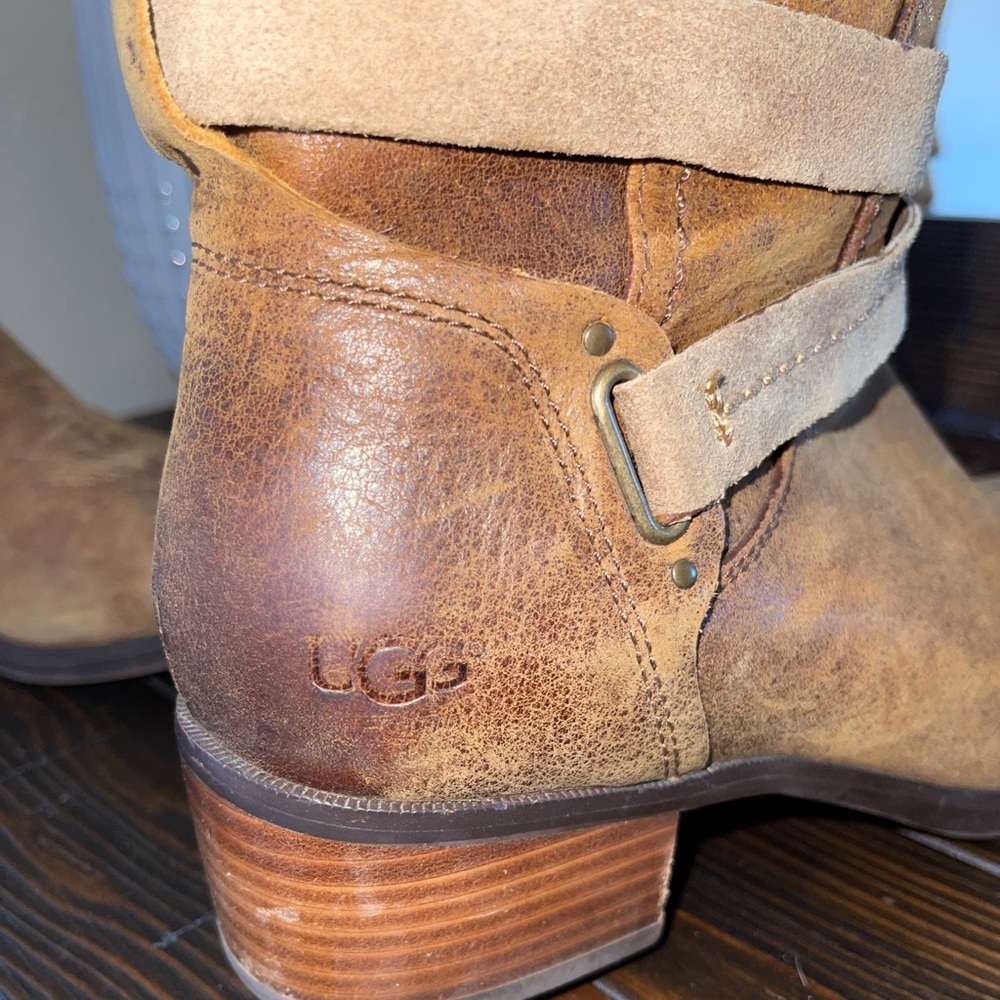 UGG Brown Leather Distressed Knee High Boots Size 8
